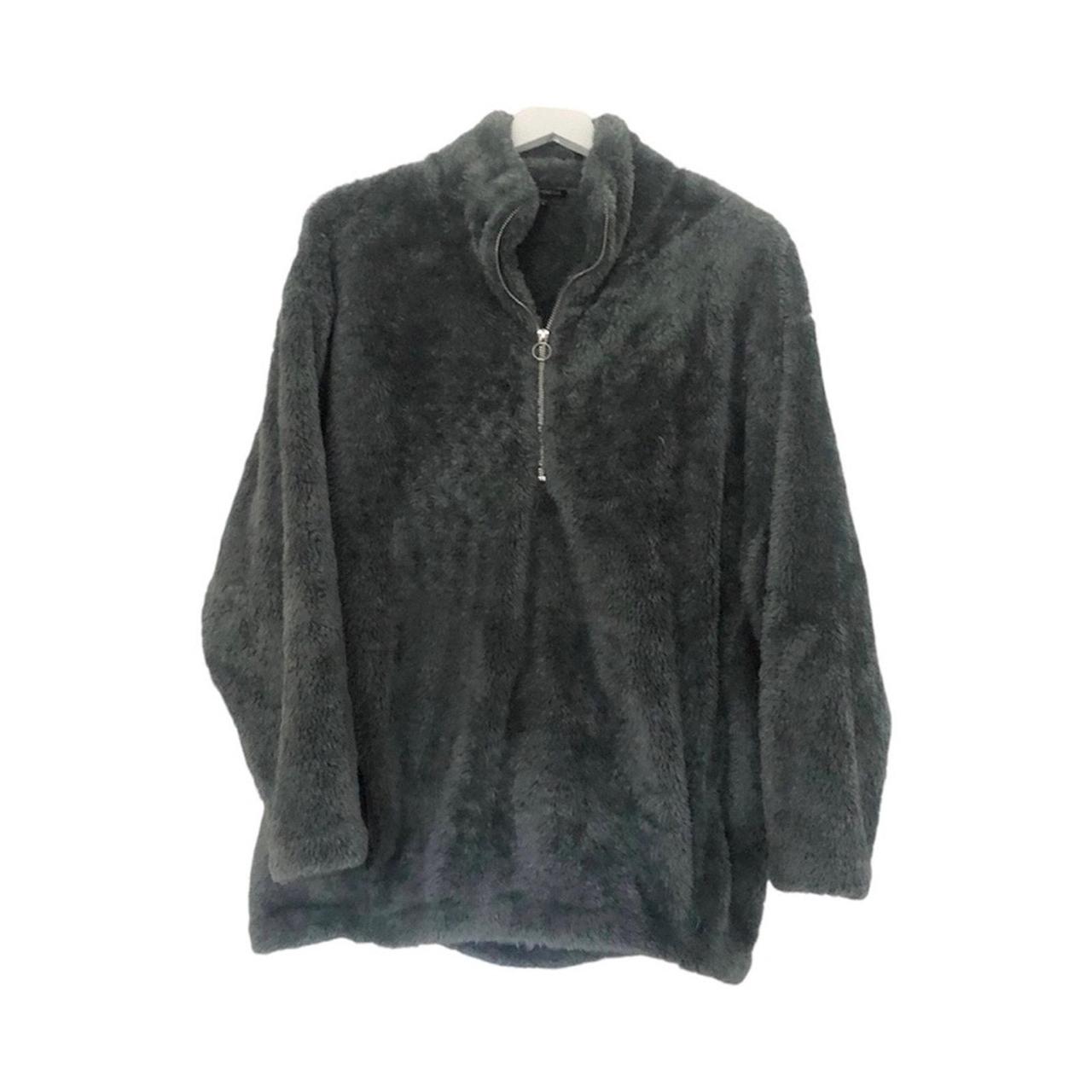 Express Fuzzy Sherpa Quarter Zip Pullover Dark Green