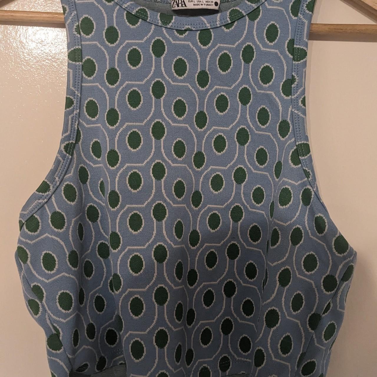 Zara Dot Green and Blue Tank Racer Top Size L - Depop