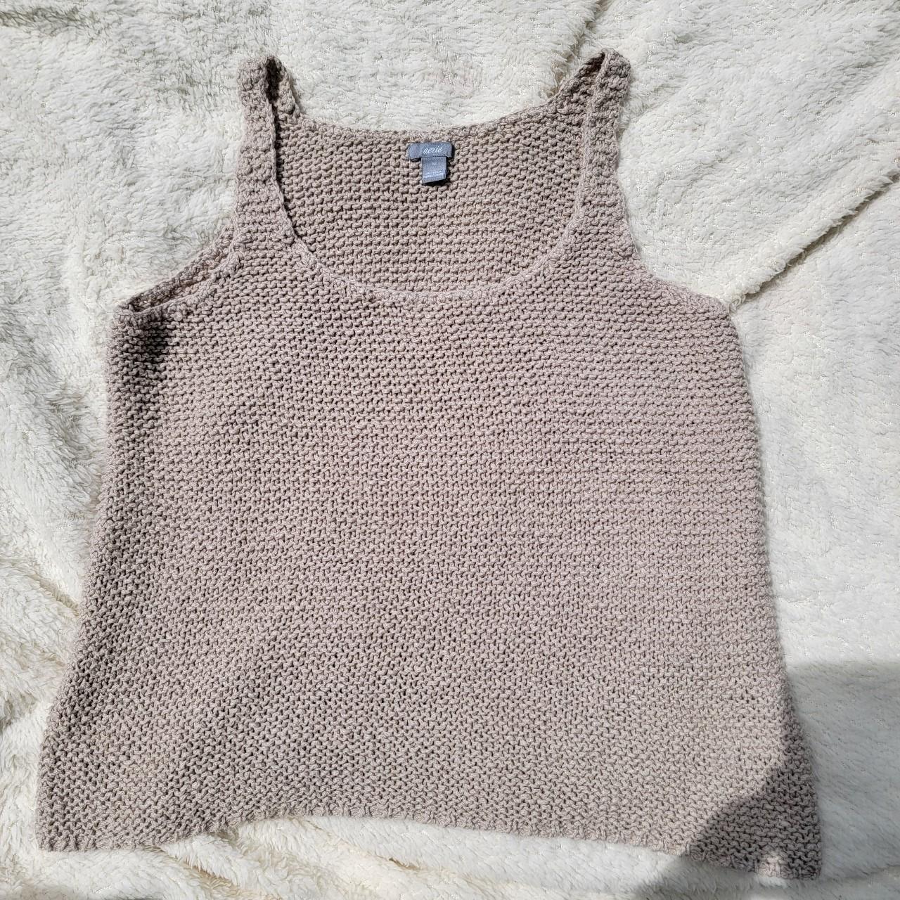 beige aerie loose fit knit sweater tank top,... - Depop