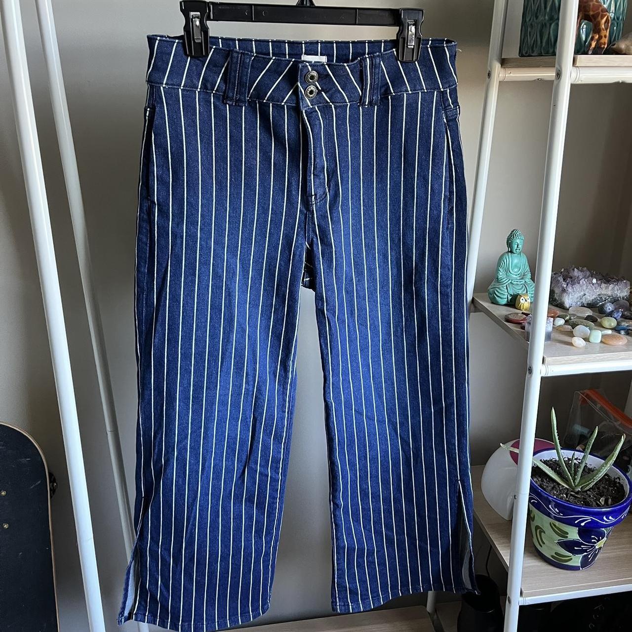 High waisted blue hot sale and white striped pants