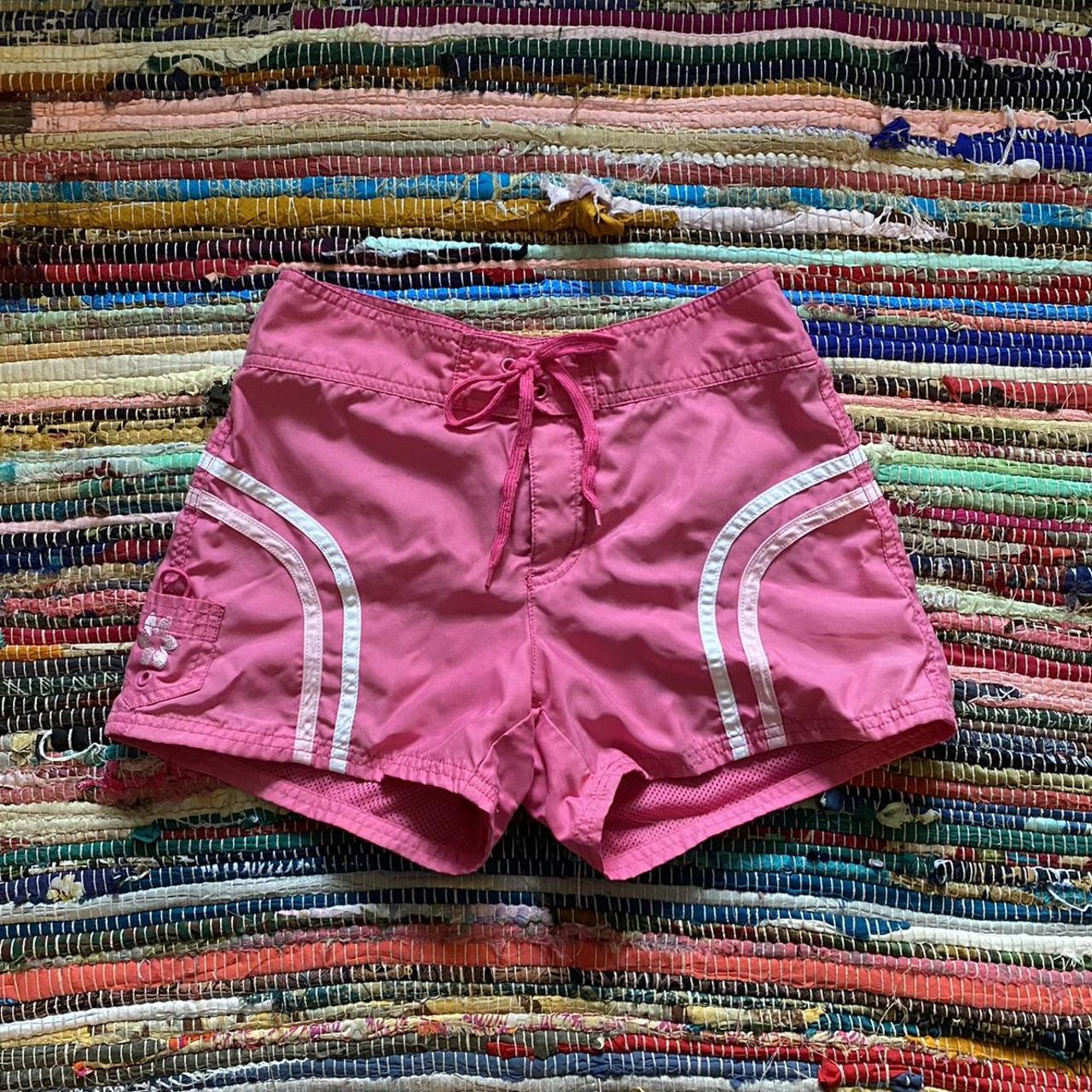 pink swim shorts with stripes!! super cute design on... - Depop