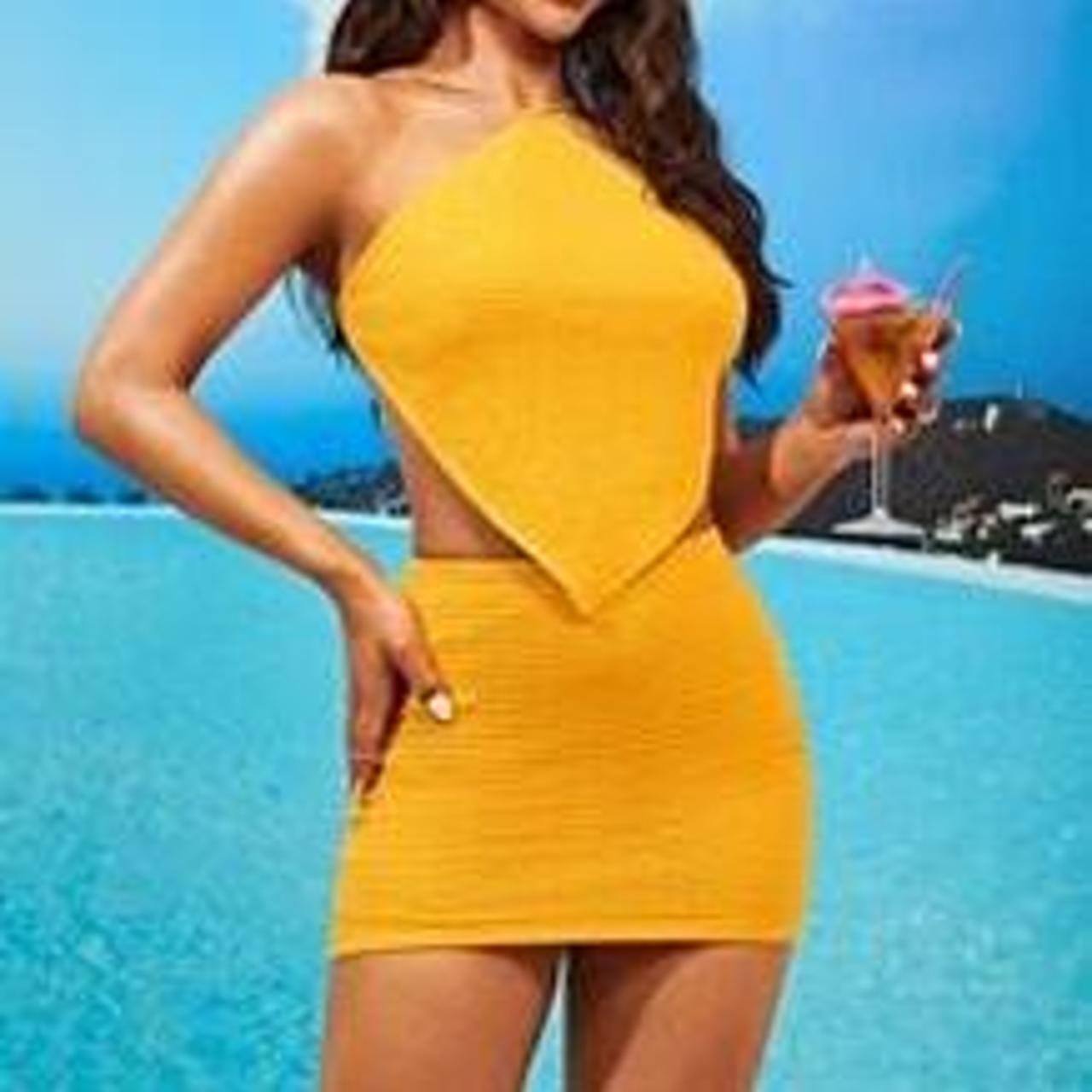 Shein Two Piece Yellow Set XSmall Flattering and... Depop