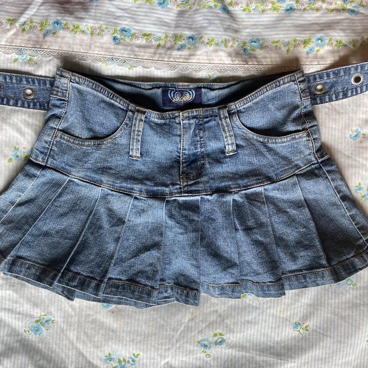 SWEETEST VINTAGE “ANGELS” BRAND PLEATED DENIM MINI... - Depop