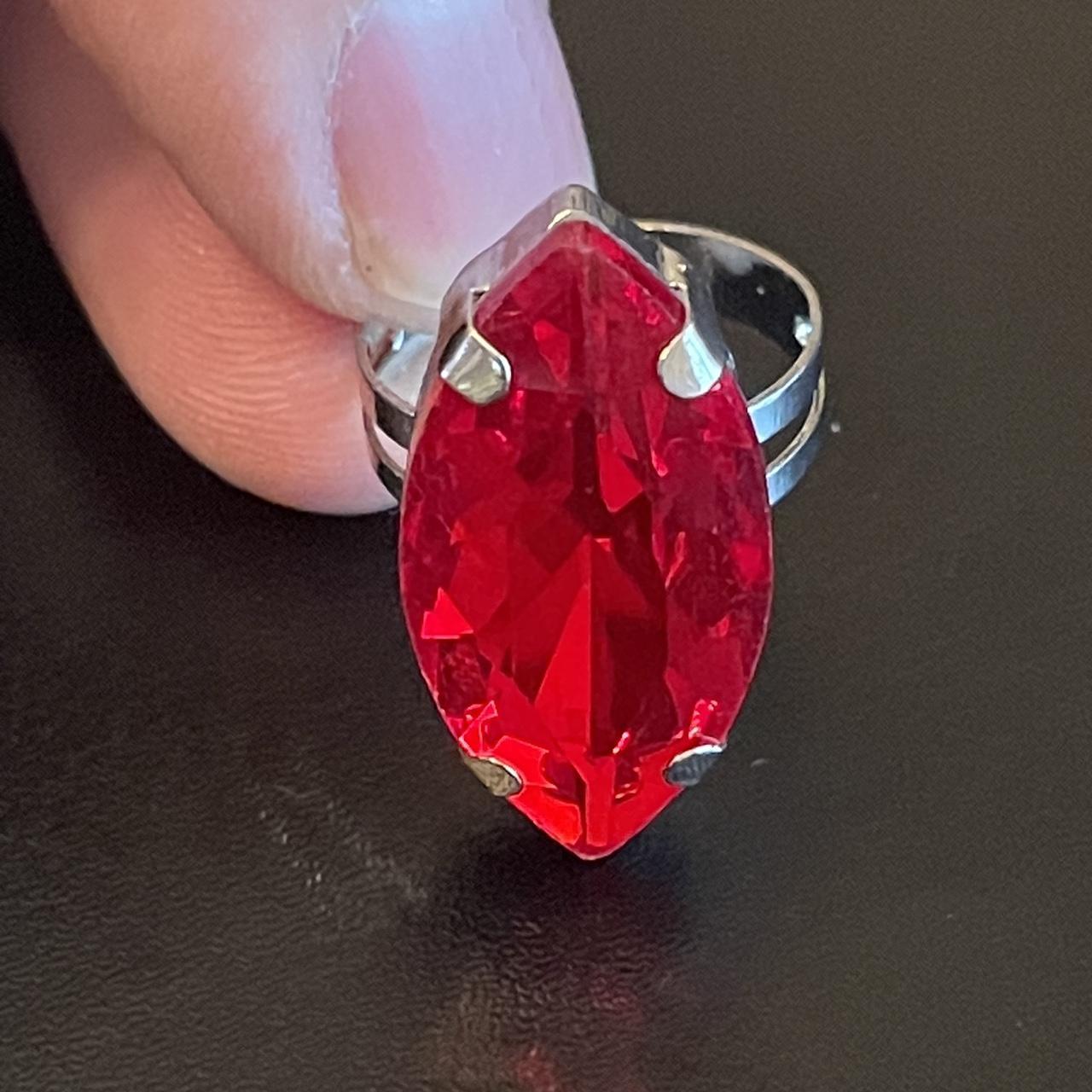 Adjustable red crystal silver plated ring... Depop