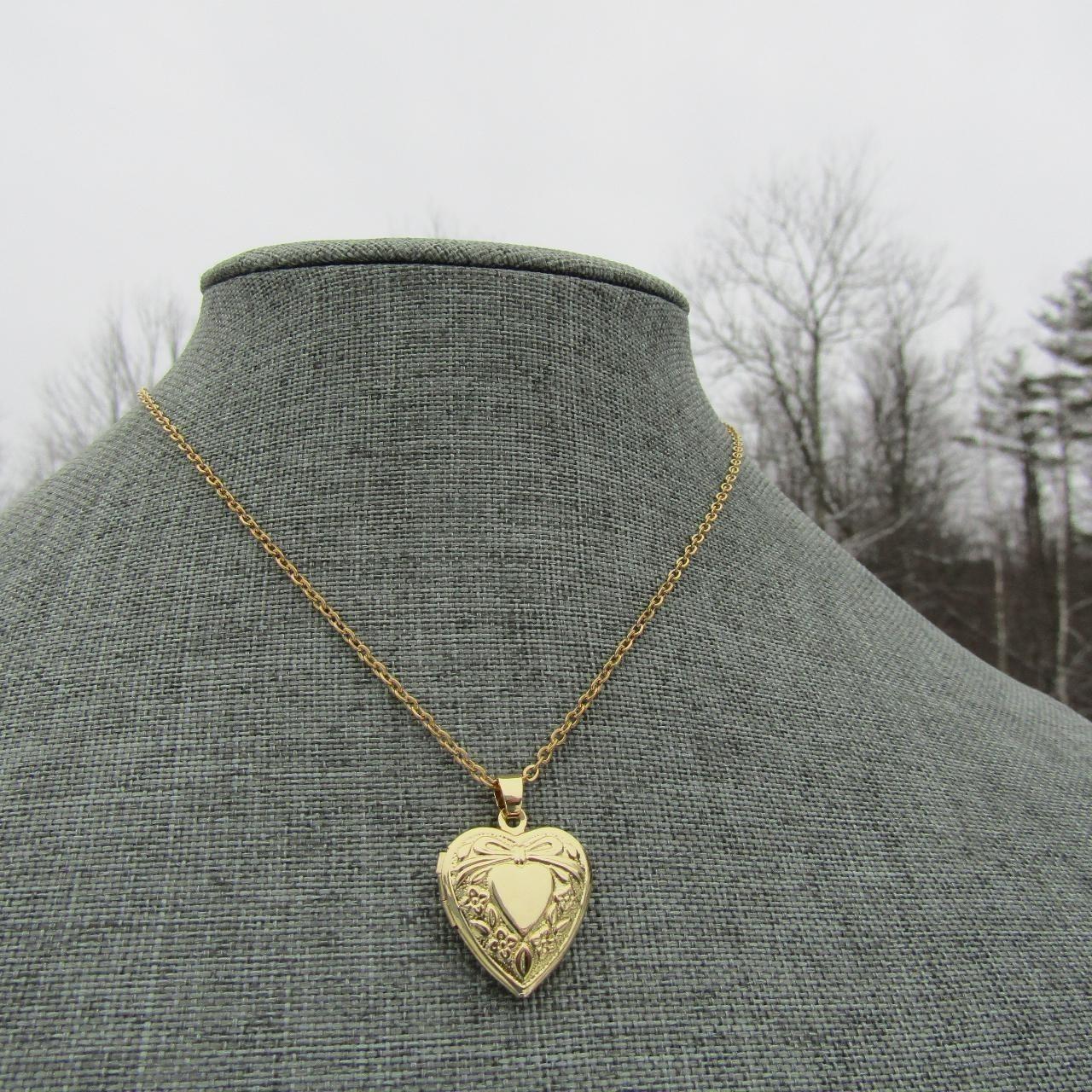 18kg Plated Dainty Golden Heart Locket Necklace Depop