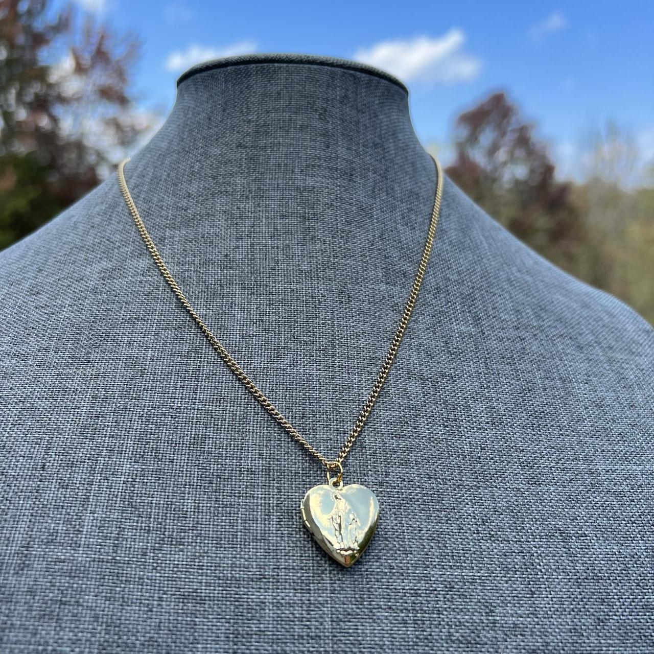 18kg Plated Dainty Virgin Mary Golden Heart Locket Depop