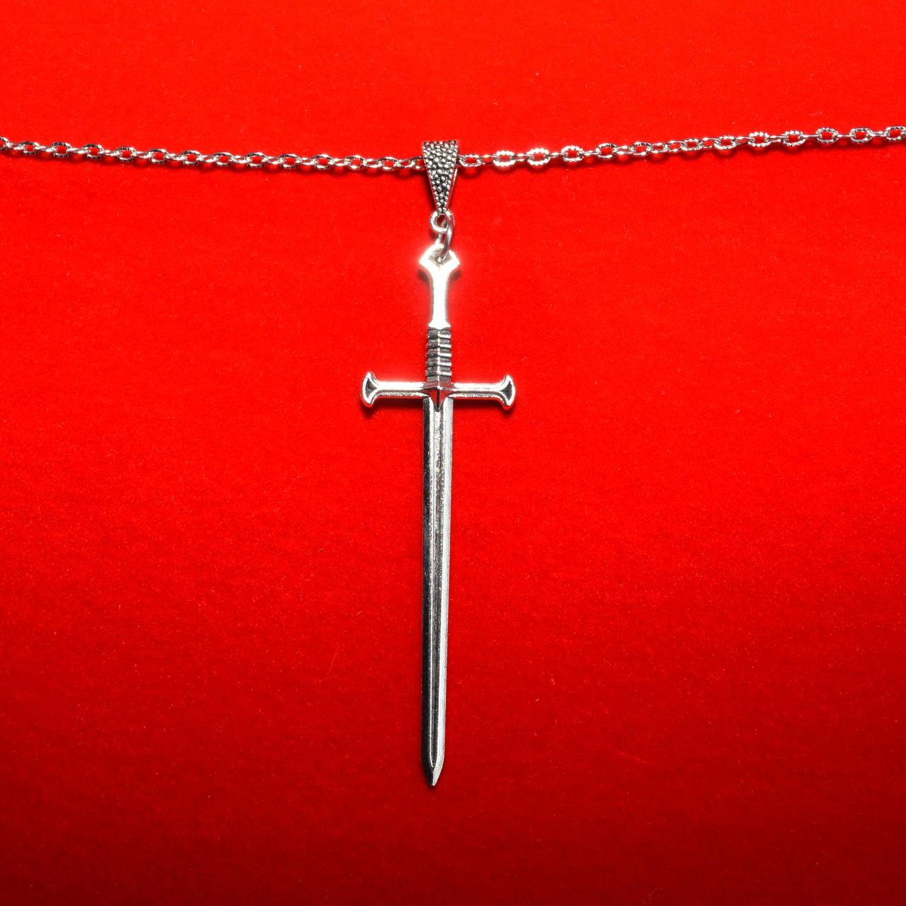 Silver Long Necklace, Gothic Cross Sword... - Depop