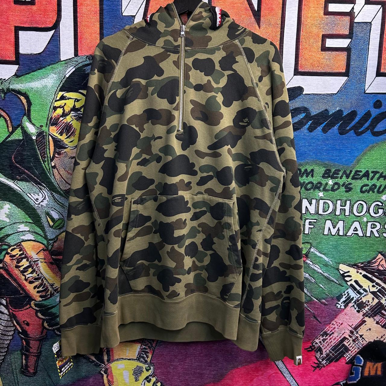 Bape Quarter Zip PONR Shark Camo Hoodie Size Depop