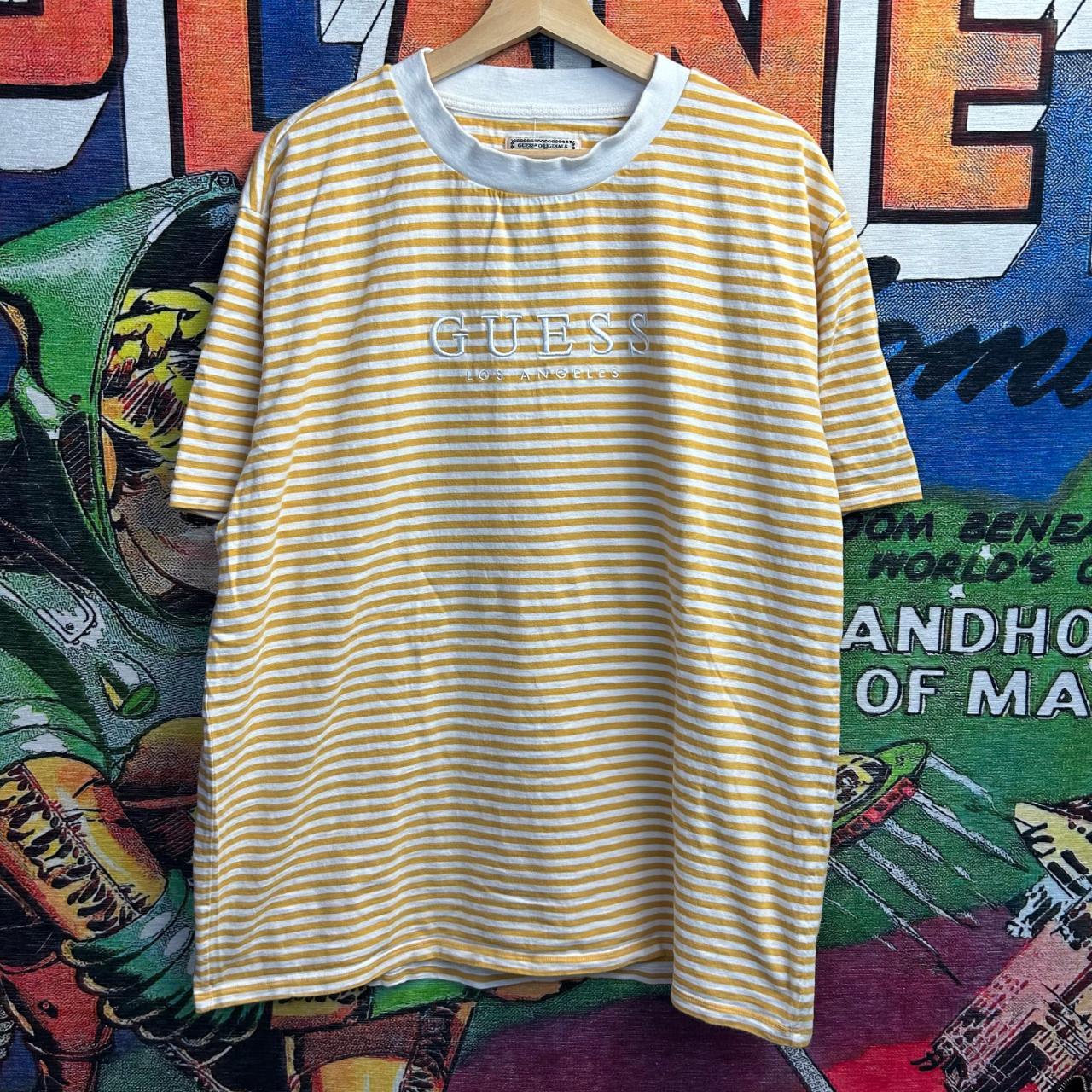 guess t shirt striped yellow