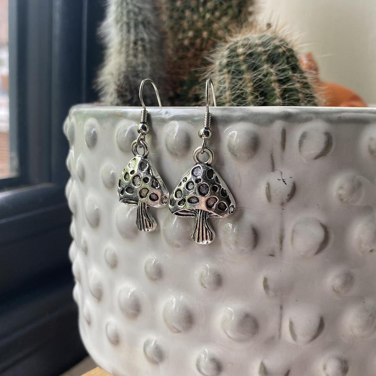 SHEIN silver mushroom drop earrings • never