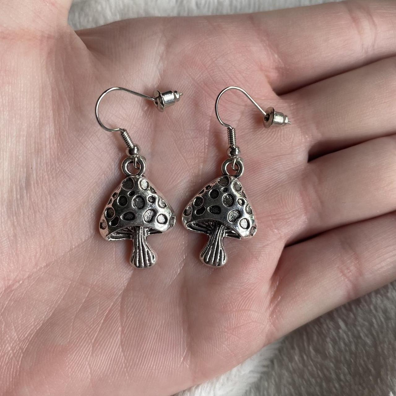 SHEIN silver mushroom drop earrings • never Depop