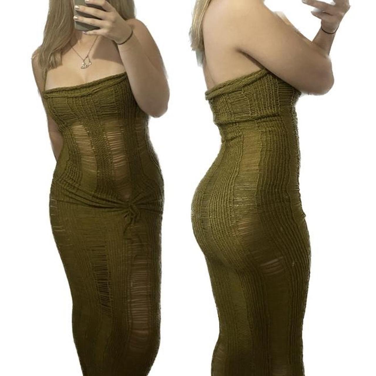 🪐 Khaki maxi dress!! Knitted long body con dress.... - Depop