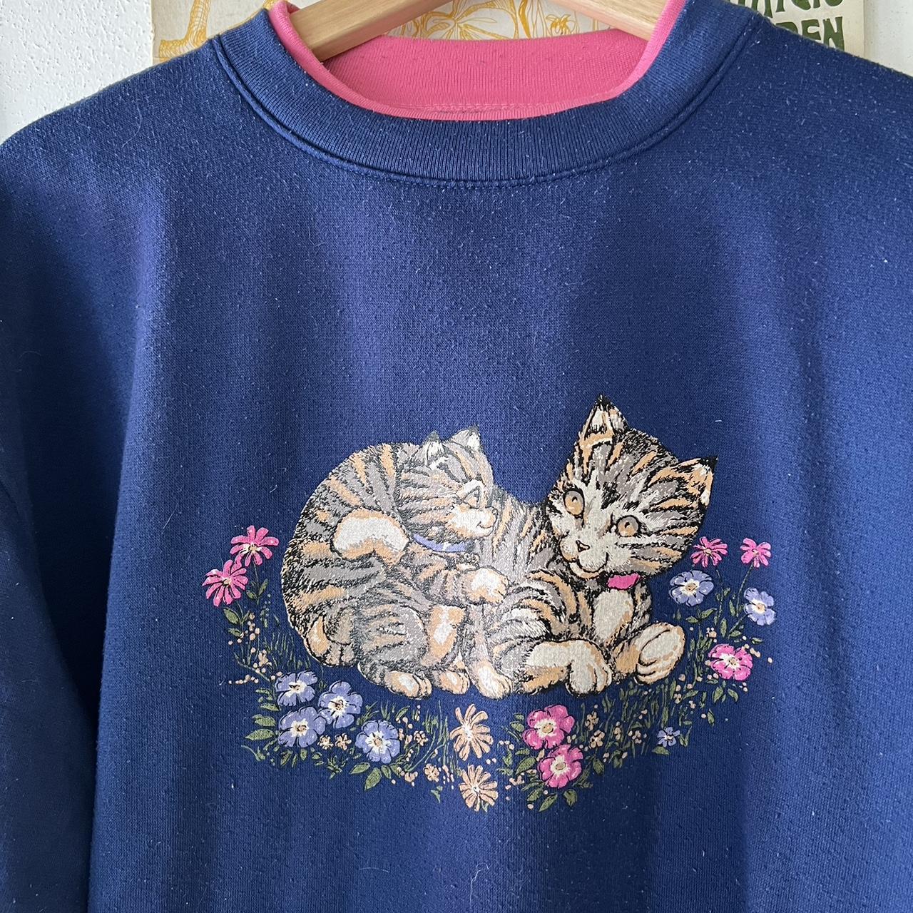 Vintage 90s Cute Cats Grandma Collared Crewneck... - Depop