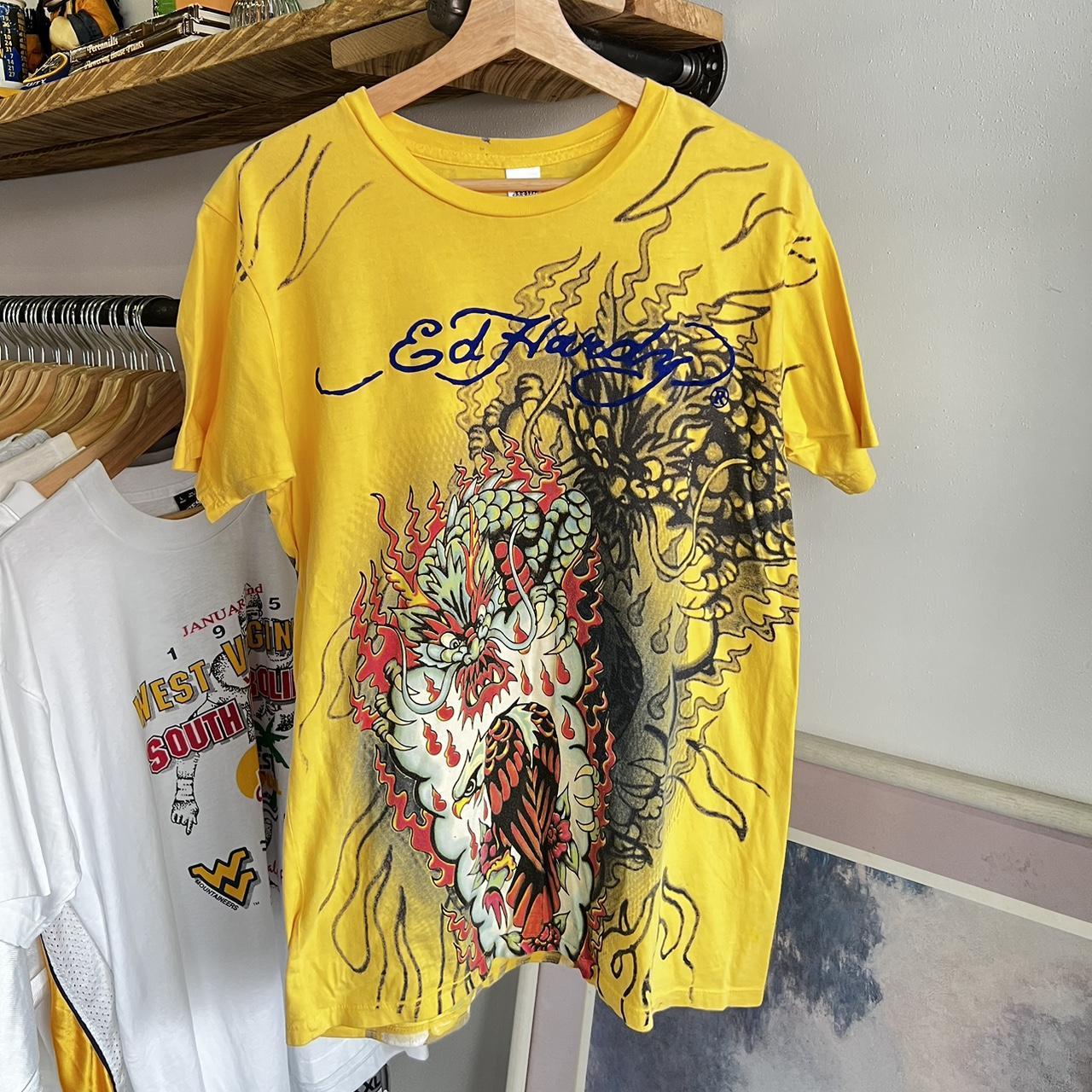 Vintage Y2K Ed Hardy All Over Print Graphic Tee Size... - Depop