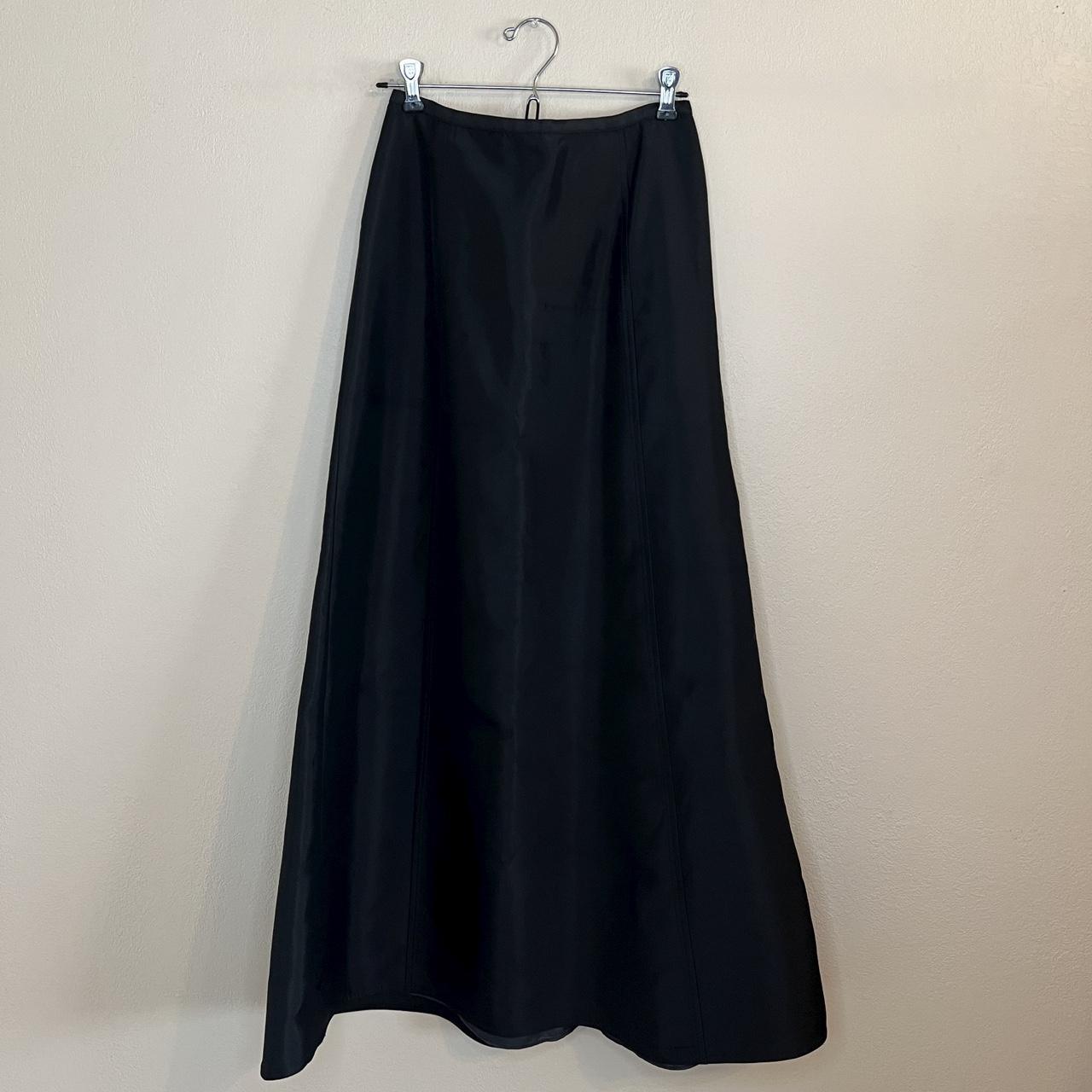 Vintage Cache Black Satin Maxi Skirt. Features back... - Depop