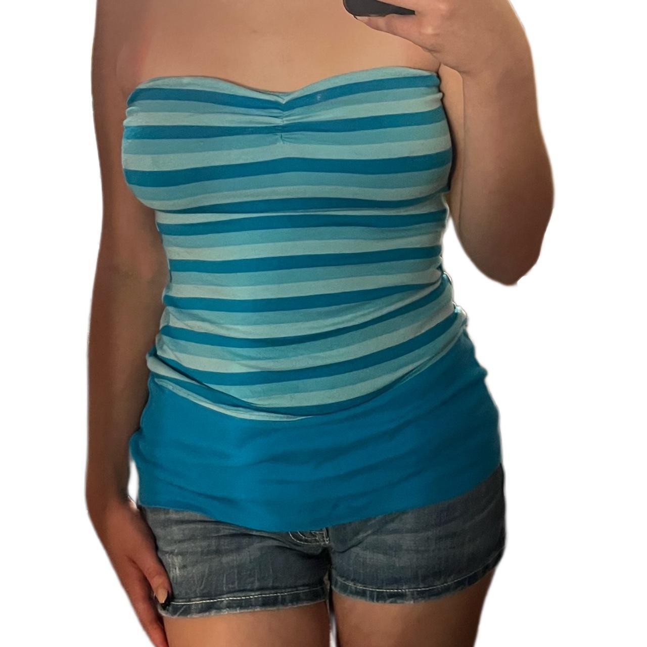 Blue Striped Tube Top. Thick bottom waist, built in... - Depop