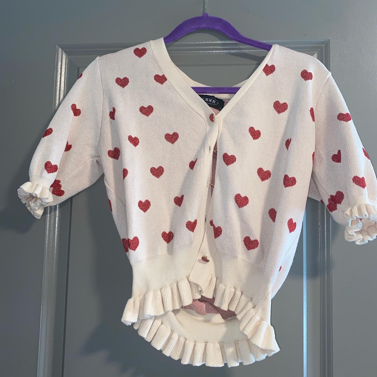 Colorful Heart Print Sweater - Cider