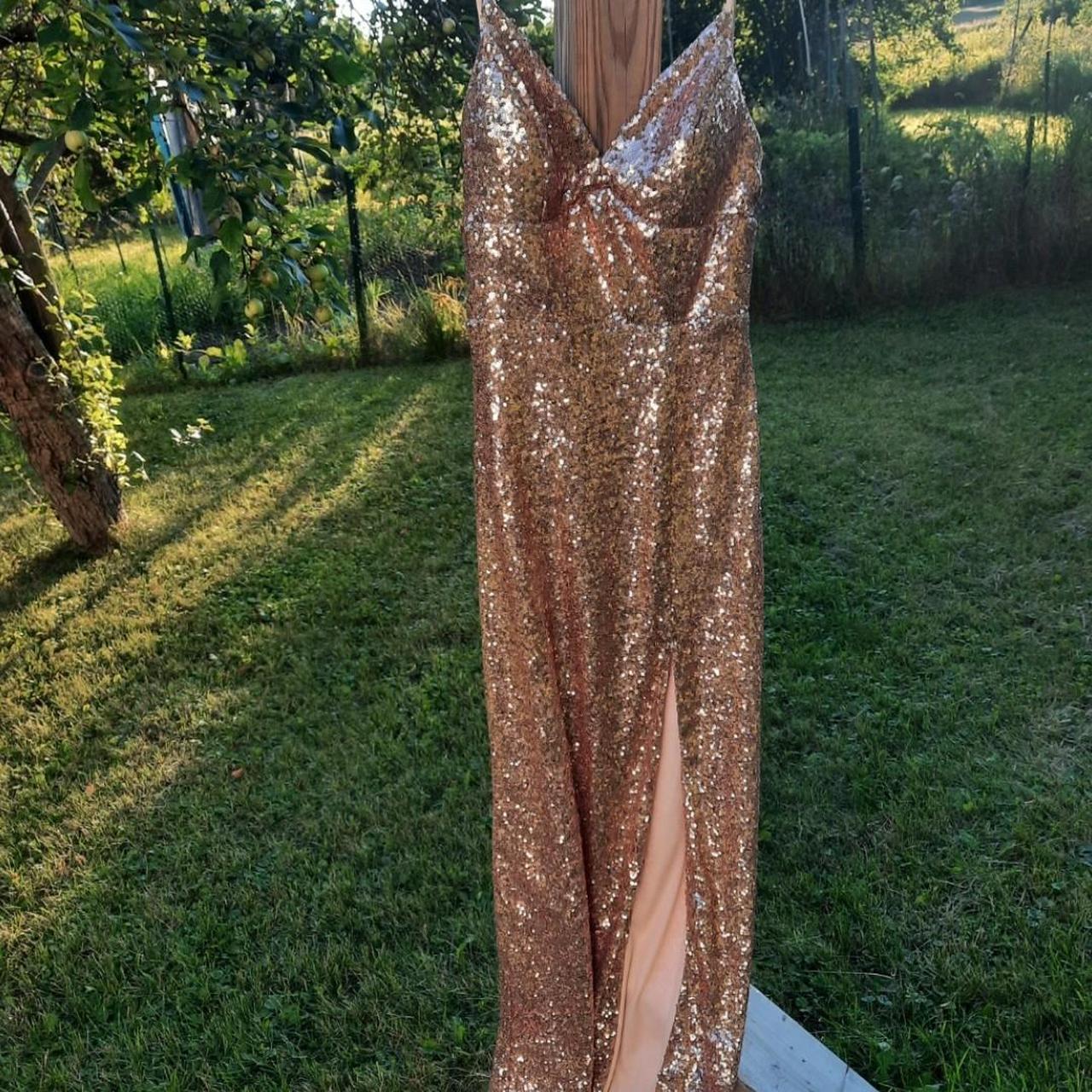 Rose gold prom dress. This gorgeous sequin evening... - Depop