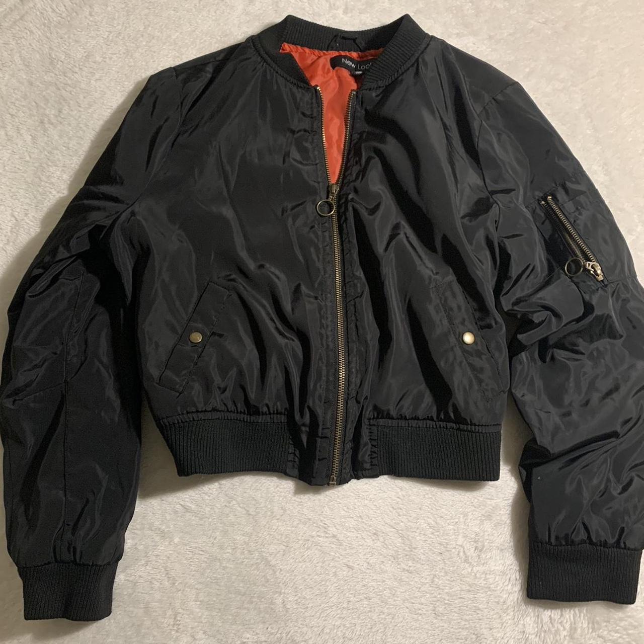 Black Bomber Jacket with orange detailing... - Depop