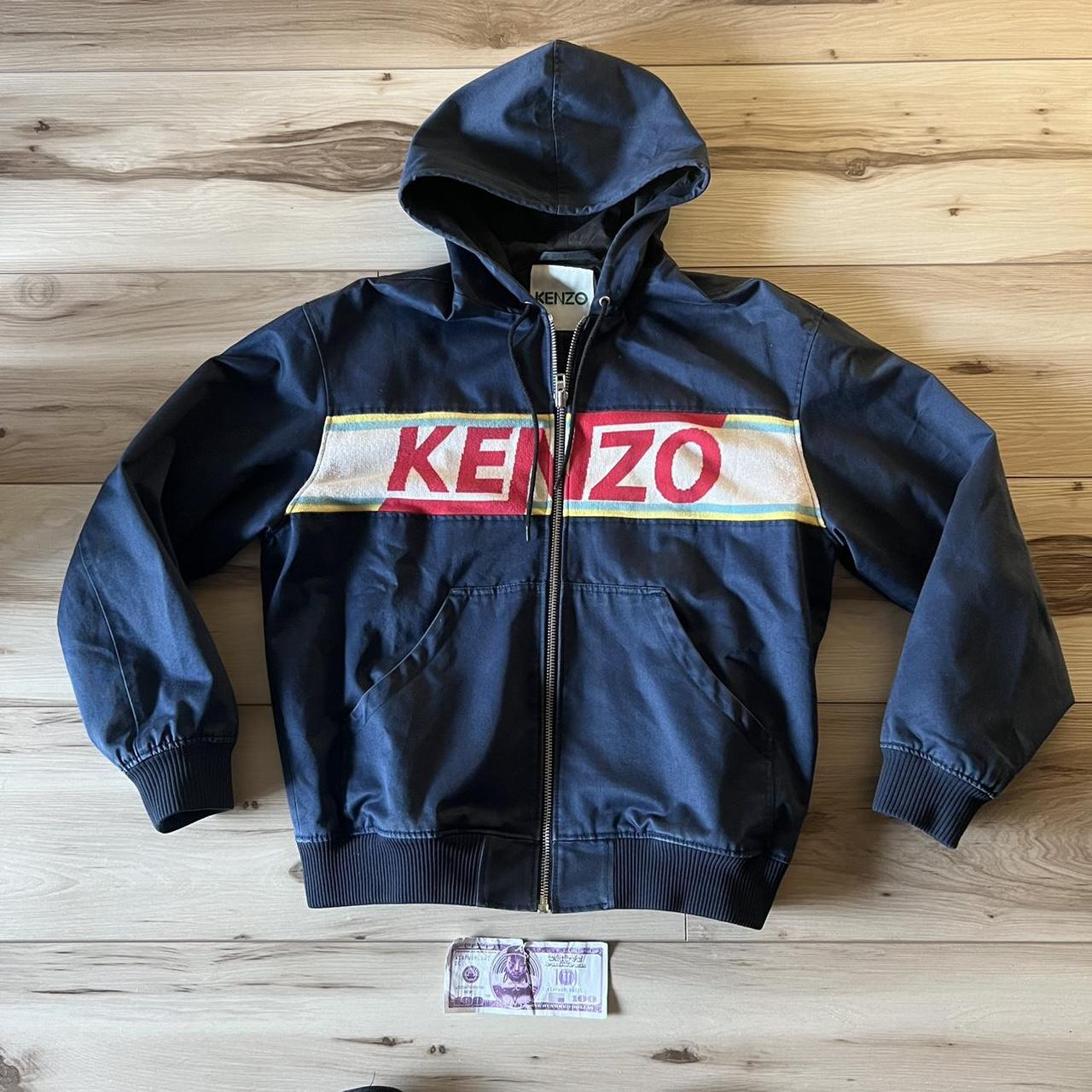 Mens Kenzo Knitted Logo Hooded Canvas Jacket Medium