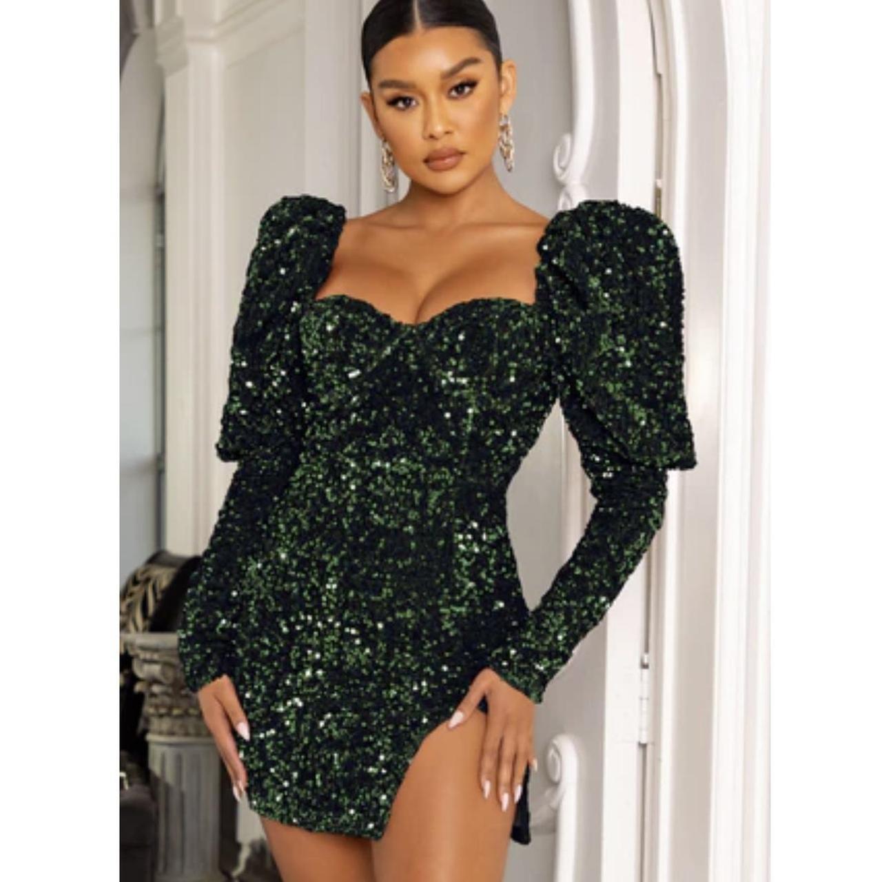 Club L London Sequin Dress Size UK 12 Emerald... Depop