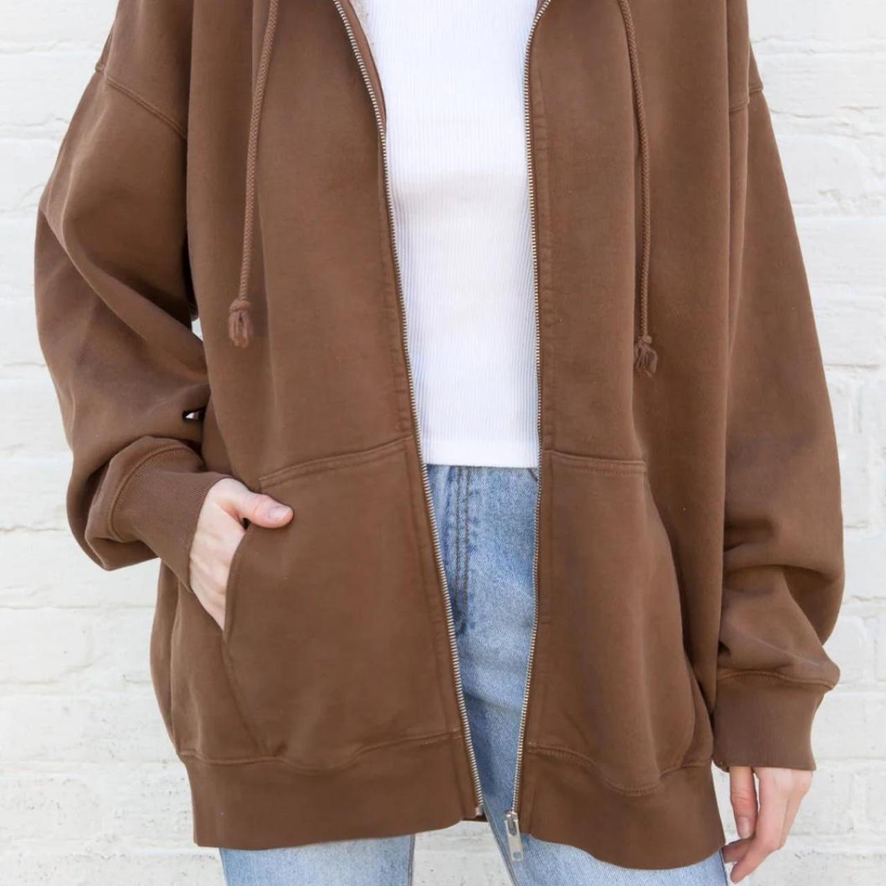 Oversized Brown Brandy Melville zip up hoodie/jacket - Depop