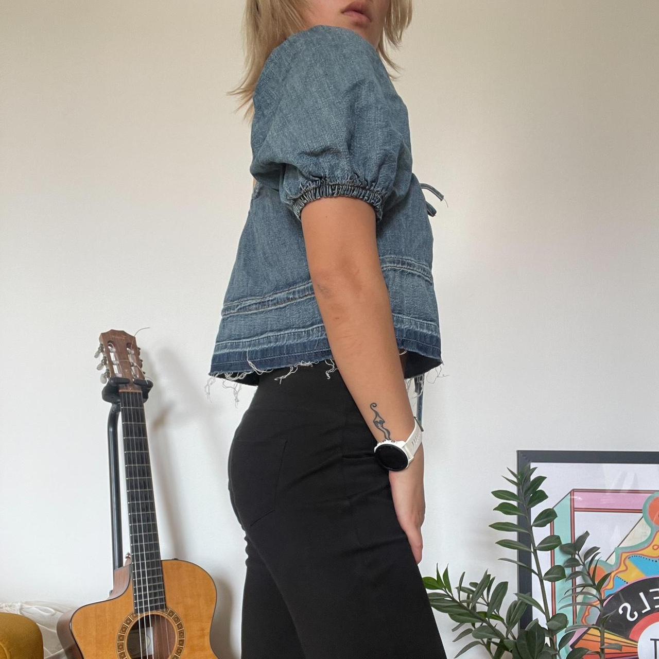 Ganni Tint Edge Denim Puff Sleeve Top Size 6 Never worn | Depop