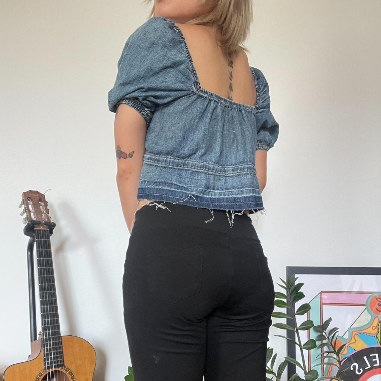 Ganni Tint Edge Denim Puff Sleeve Top Size 6 Never worn | Depop