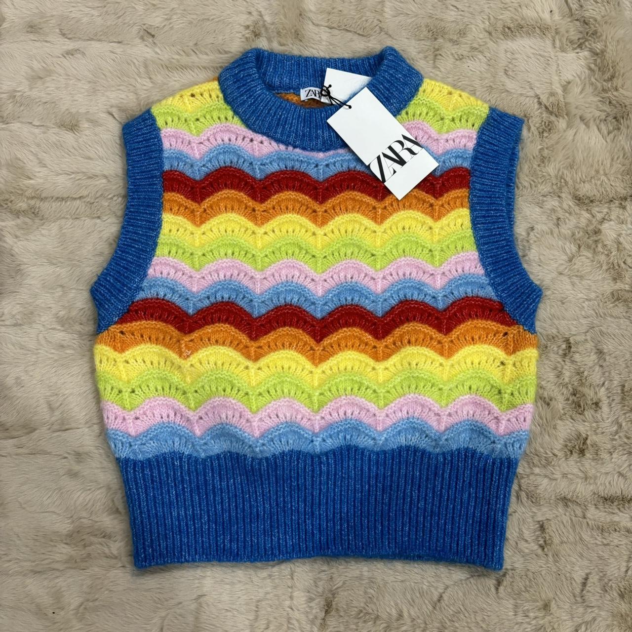 Zara cropped rainbow sweater vest multi color Best... Depop