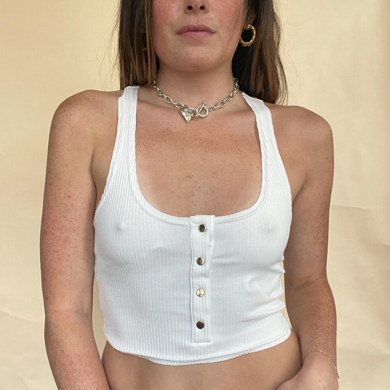 Superdown Women's White and Gold Crop-top (2)