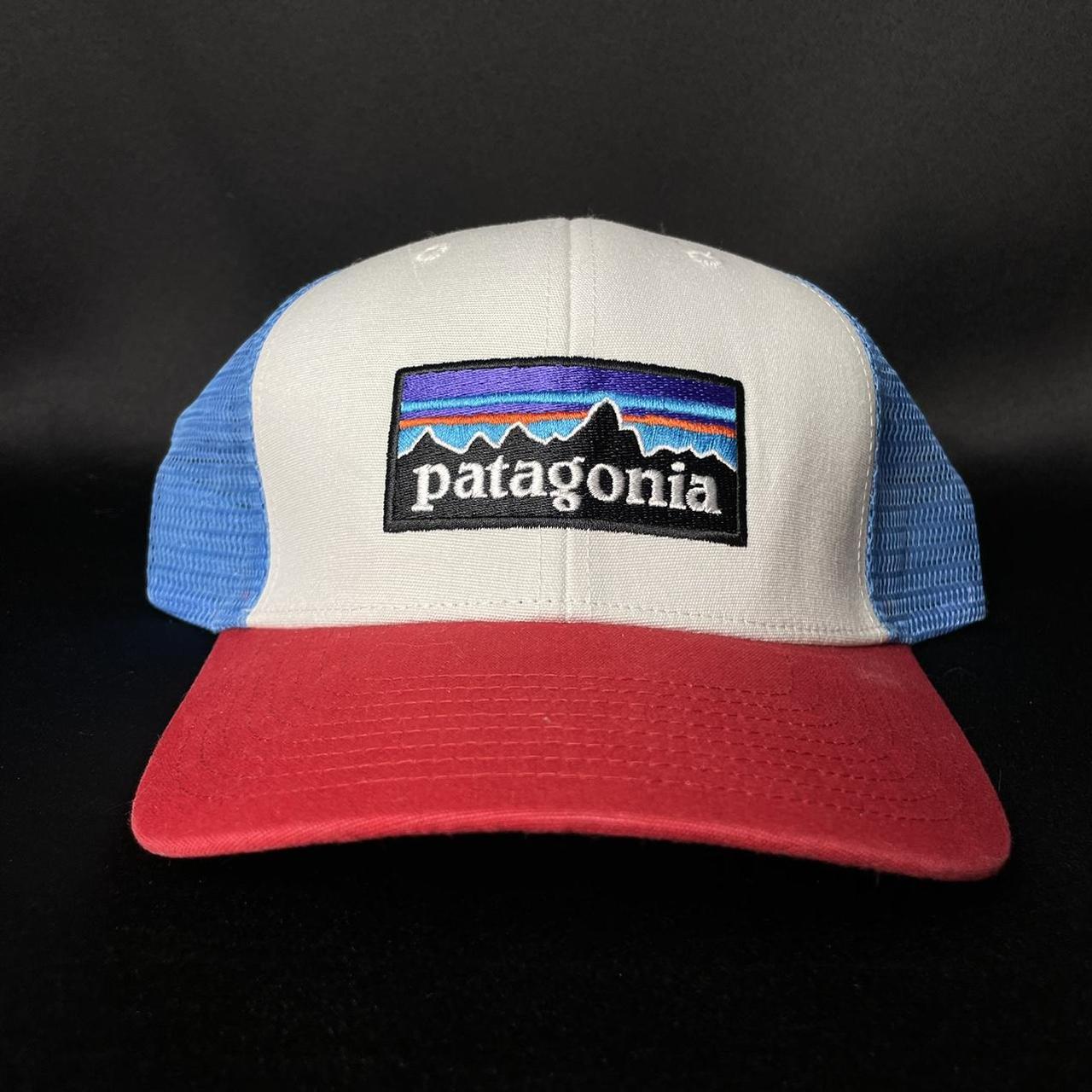 patagonia red white and blue trucker hat new - Depop