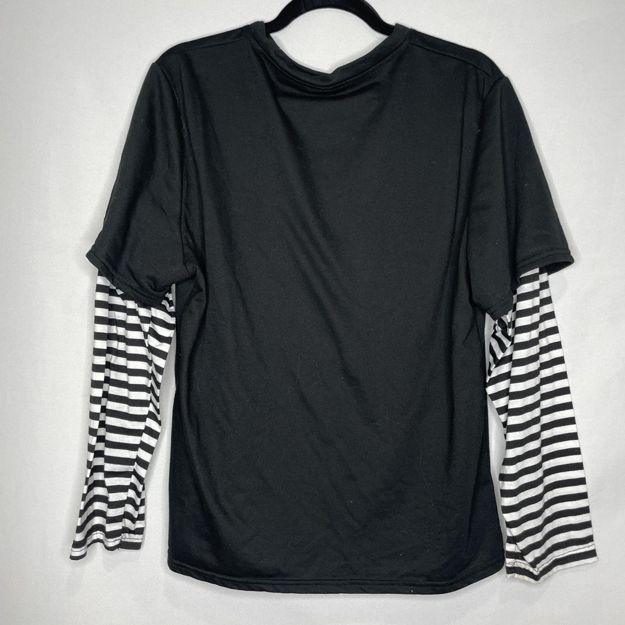 ◇OHESHIO◇ LAYERED STRIPE TSHIRT CHARCOAL Layered black and white striped sleeve connected tee | Depop