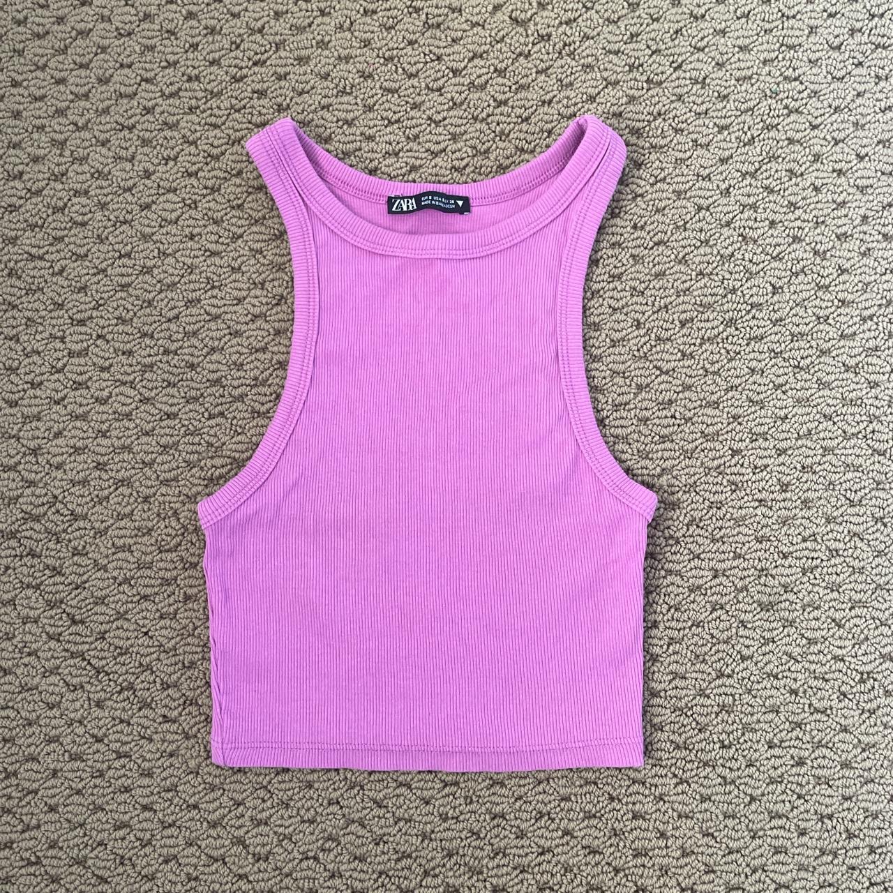 Zara Women's Pink and Purple Crop-top | Depop