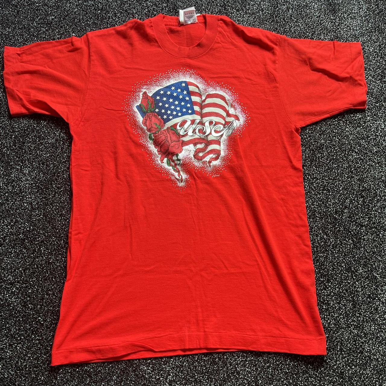 Vintage 1995 single stitch 'USA flag and Roses' t... - Depop