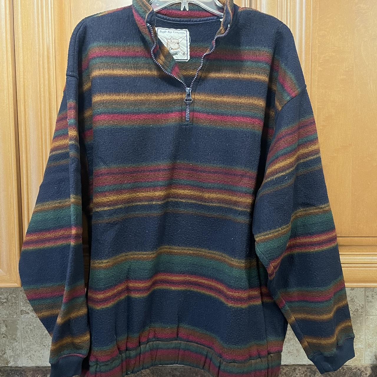Vintage Bugle Boy Fleece Sweater Mens L Color Block... - Depop