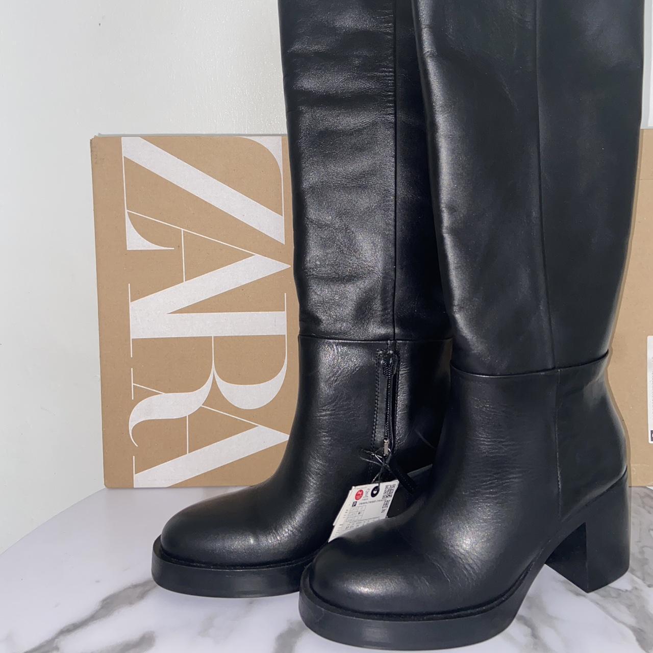 Black Zara leather Knee High Boots #zara #boots... - Depop