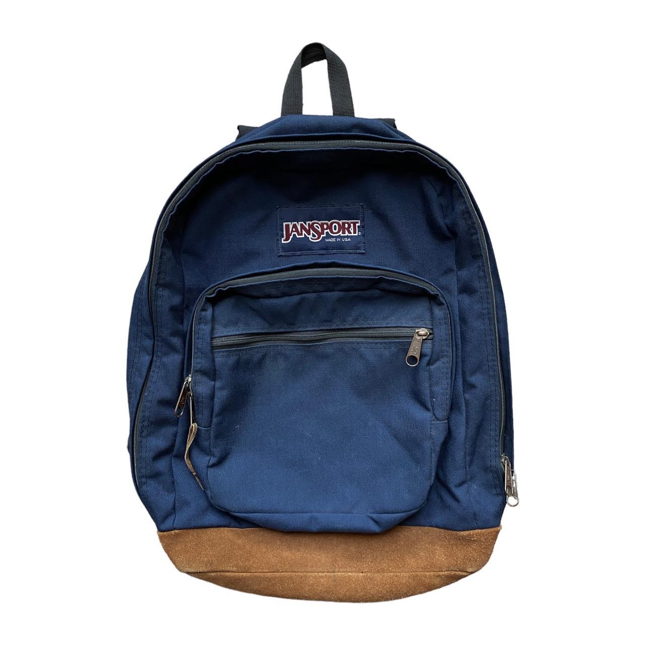 Vintage JanSport USA Backpack Navy Blue Book Bag Large