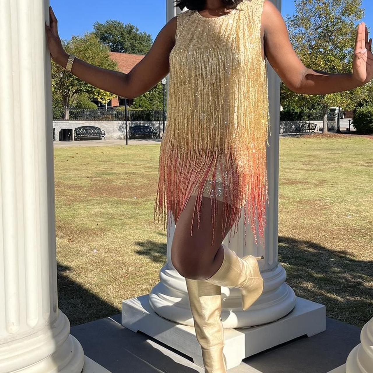 Nasty Gal Women's Orange and Cream Dress Depop