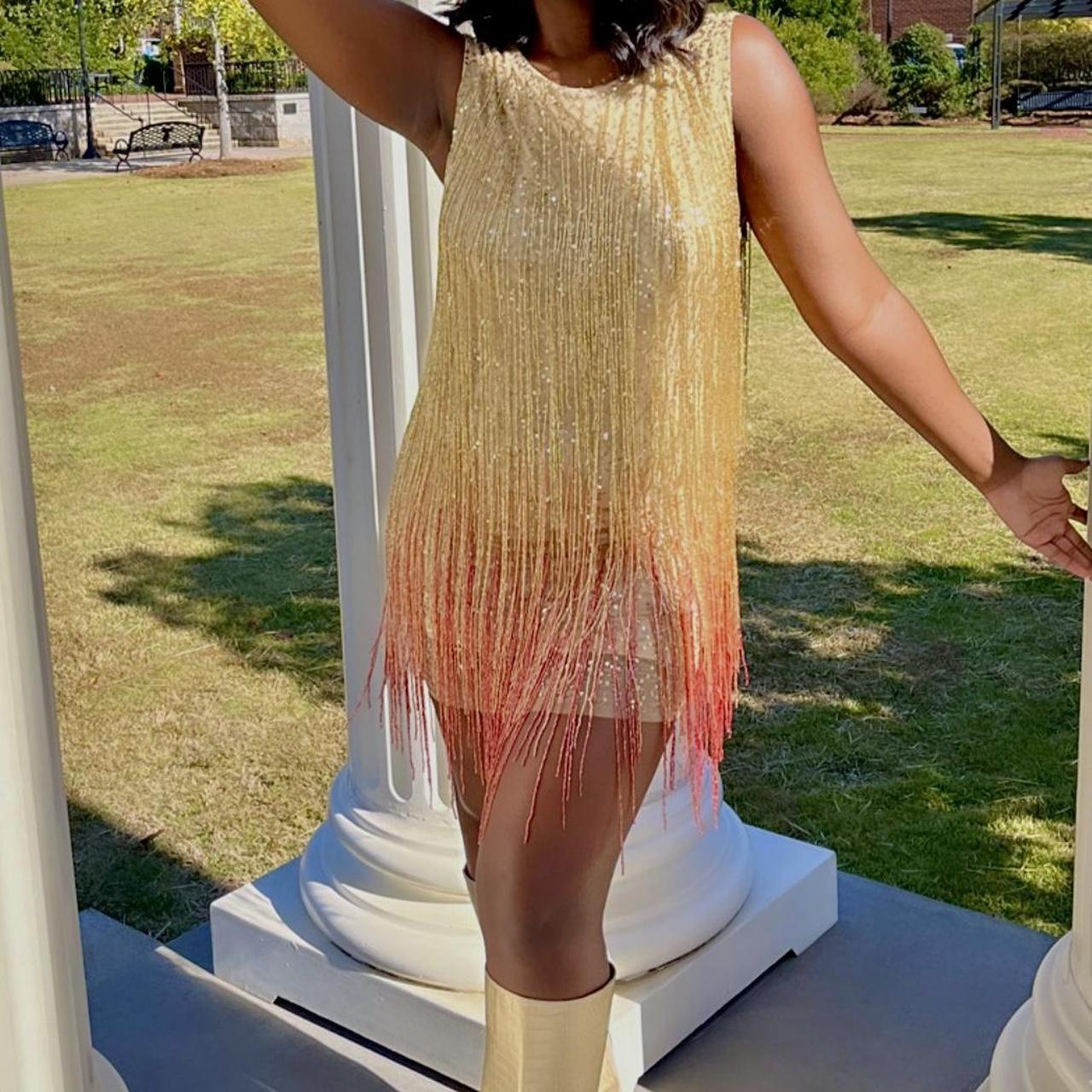 Nasty Gal Women's Orange and Cream Dress Depop