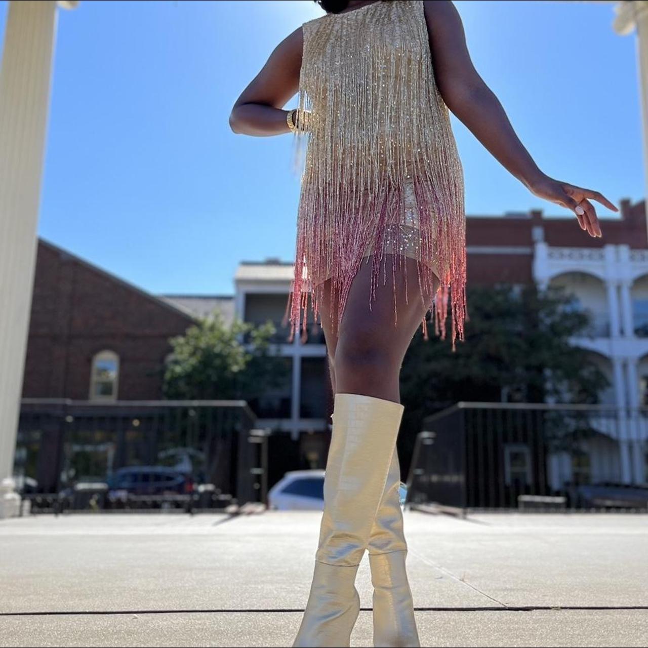 Nasty Gal Women's Orange and Cream Dress Depop