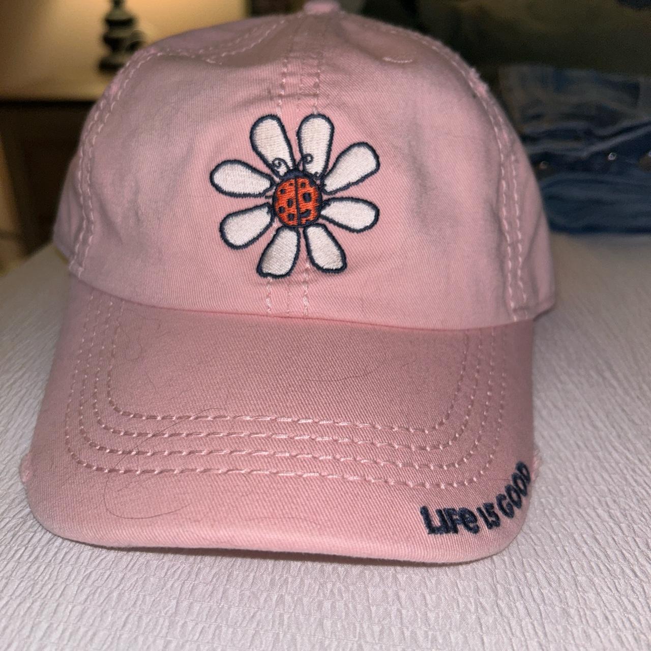 Life is good baby pink baseball hat with embroidered - Depop