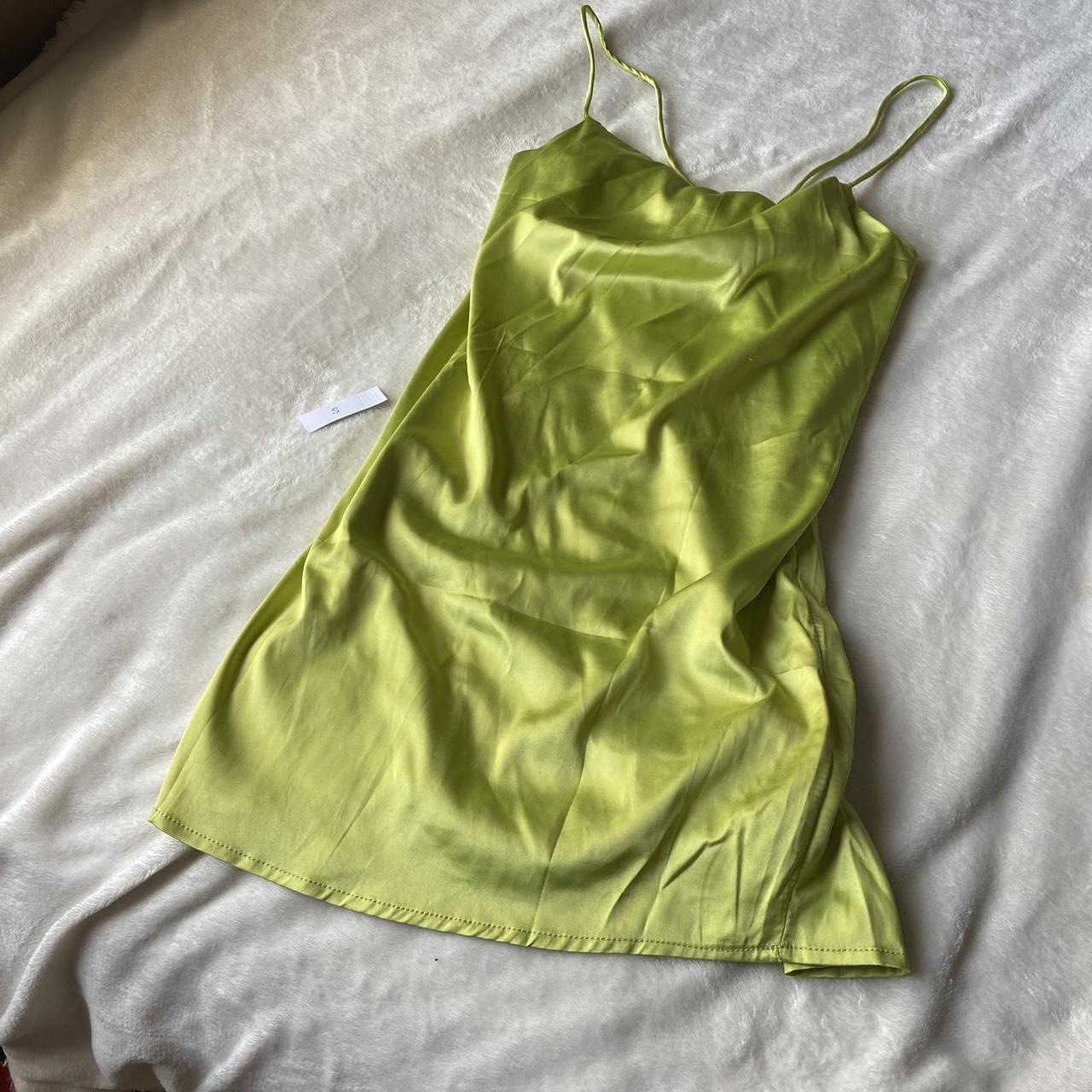 Lime Green Satin Mini Dress ☺️ Tinker Bell - Depop