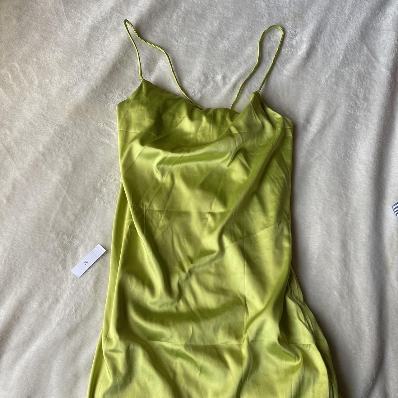 Lime green satin mini dress ☺️ Tinker bell... - Depop