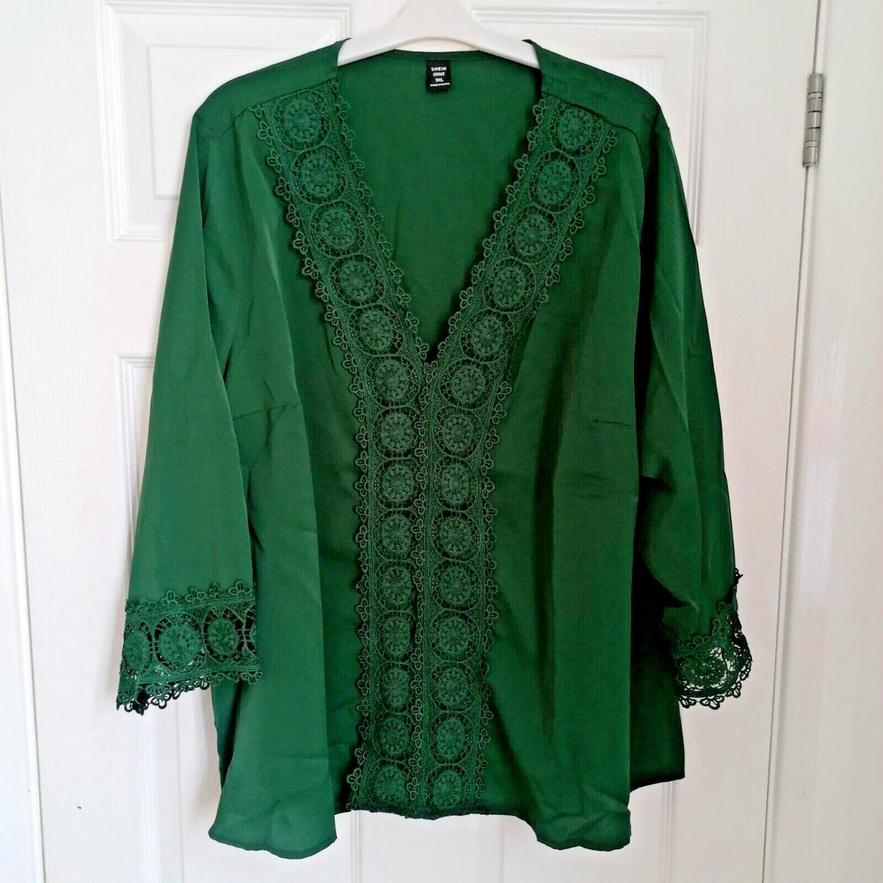 Shein Curve Emerald Green Polyester Blouse with... Depop