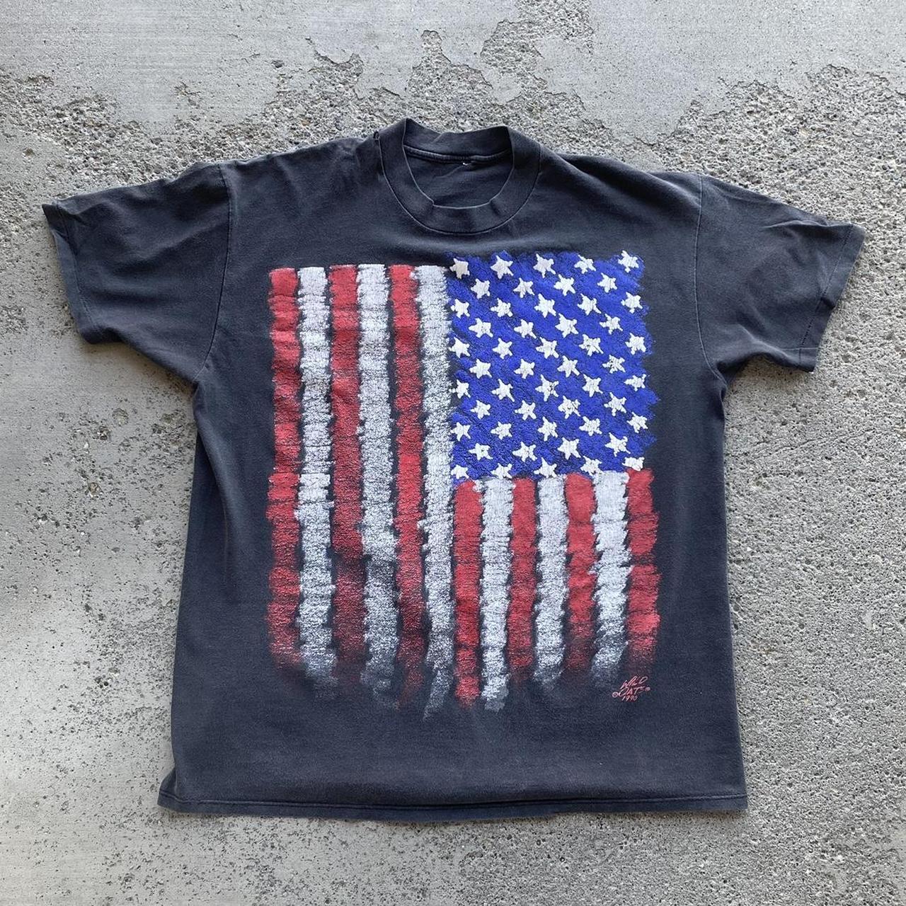 Vintage 1990 American Flag T-shirt •XL (see... - Depop