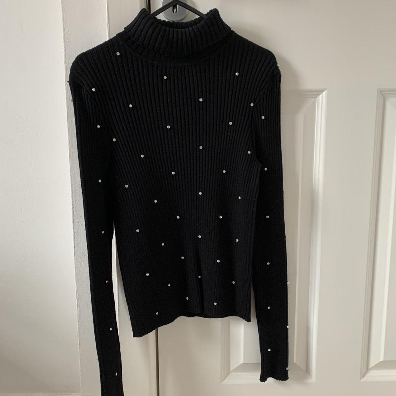 Zara black ribbed diamanté polo neck only Depop