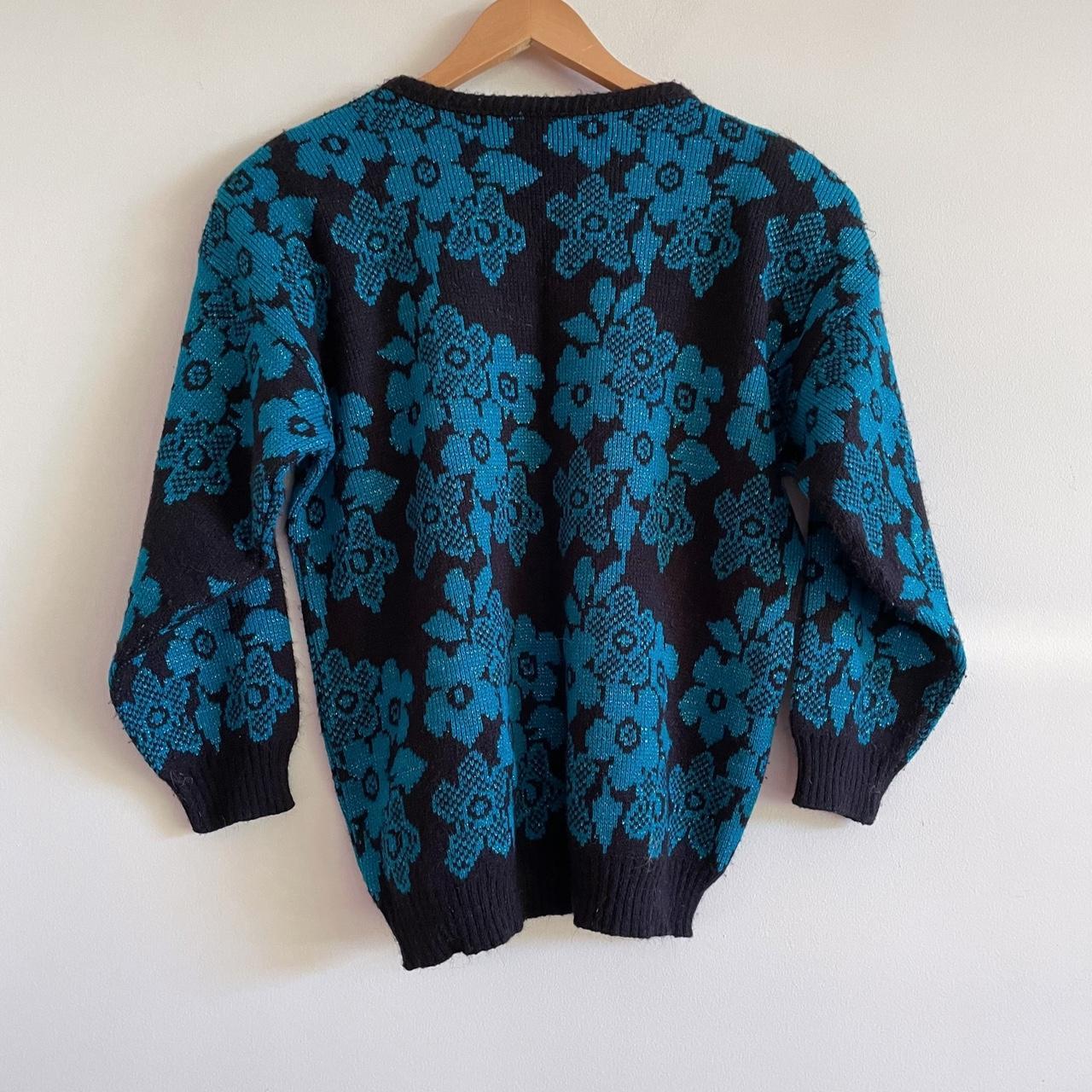 Vintage sparkly Black blue sweater... - Depop