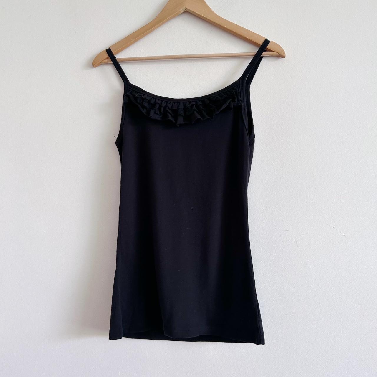 y2k top black camisole tank top ruffle Broderie... - Depop