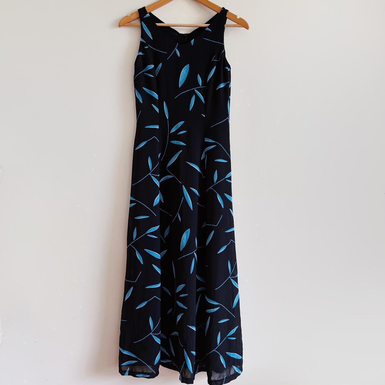 vintage 90s dress sportsgirl black blue midi dress... Depop