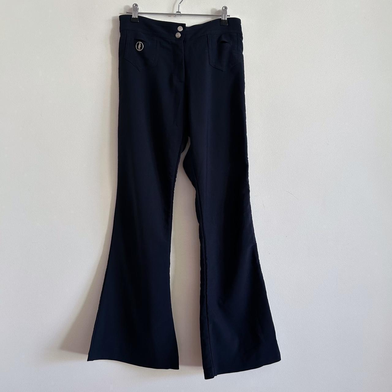 y2k navy blue flare pants Face off Low rise Silver... Depop